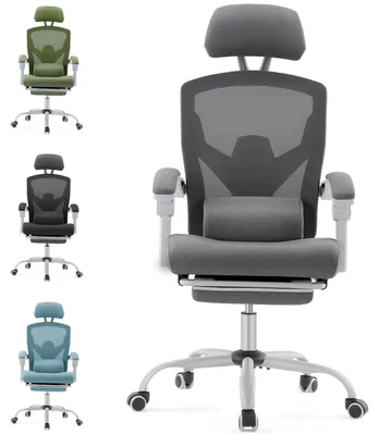 Imagen del producto de Silla de oficina ergonómica con soporte lumbar, reposapiés, giratoria, con reposabrazos, para niños y adultos