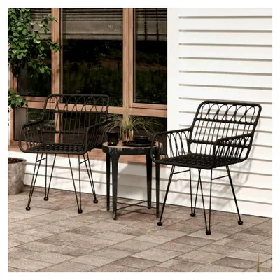 Produktbild von Gartenstühle 2 Stück mit Armlehnen, Balkonstuhl, Outdoor Esszimmerstühle, Stühle für die Terrasse, Gartenmöbel, Schwarz 56x64x80 cm PE-Rattan