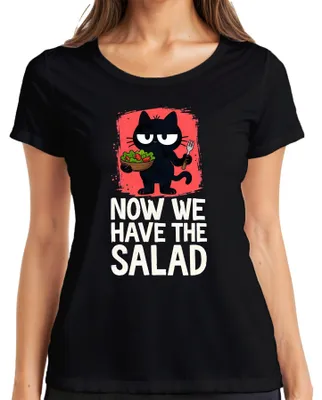 Zdjęcie produktu dla Teraz mamy koszulkę damską "Salad Katze Lustig Denglisch", czarna, rozmiar L