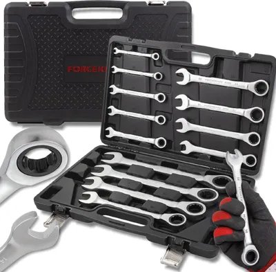 Immagine prodotto di Set di chiavi combinate FORCEKRAFT con cricchetto, 13 pezzi, 8-32 mm