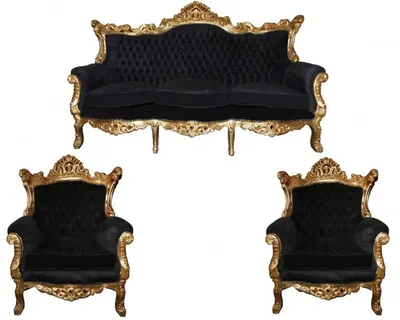 Zdjęcie produktu dla Casa Padrino Baroque Living Room Set Master Black / Gold Mod2 - sofa 3-osobowa + 2 fotele