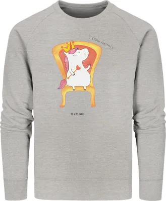 Produktbild von Mr. & Mrs. Panda Baumwoll Sweatshirt Einhorn Prinzessin Größe S - Heather Grey - Geschenk, Pullover, Sweater, Unicorn, Pulli, Geburtstag, Rundhals, Monat