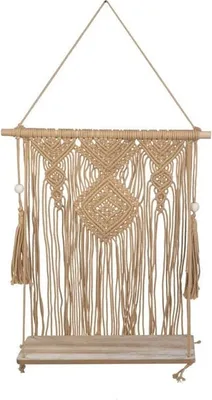 Obrázok produktu pre Makramová polica s 1 policou - béžová - cca 72 x 50 cm