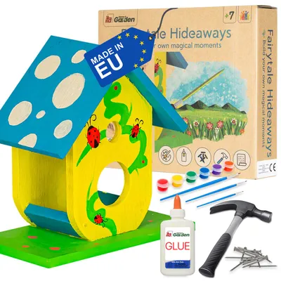 Produktbild von ITA DIY Futterhaus für Vögel zum Zusammenbauen und Bemalen RusticRefuel - Vogelfutterhaus Komplett Bausatz mit Hammer, Nägeln, Farben zum Bauen und Malen für Kinder - Bastelset für Jungen & Mädchen