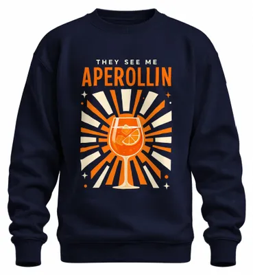 Productafbeelding van "Aperol Spritz" cocktail, zomer, retro, sweatshirt, trui, marineblauw, maat L