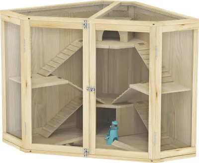Produktbild von Hamsterkäfig, 4-Ebenen-Design, mit Fütterungsstation, Wippe, Rampe, Hütten, 115 x 69,5 x 79 cm, Holz
