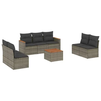 Produktbild von 8-tlg. Garten-Sofagarnitur mit Kissen Grau Poly Rattan