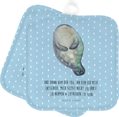 Produktbild von Mr. & Mrs. Panda Topfuntersetzer Seekuh Happy - Blau Pastell - Geschenk, Topflappen, Set, Neustart, Respekt, Meer, topfhalter, Topflappenset, Seekühe, Achtsamkeit