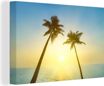 Produktbild von OneMillionCanvasses® - Leinwandbilder - 150x100 cm, Strand - Sonnenuntergang - Palmen, Wandbilder Kunstdruck Wanddekoration