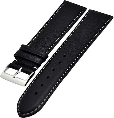 Produktbild von Uhrenarmband Kalbleder Schwarz mit weißer Naht gepolstert 18mm Donschließe