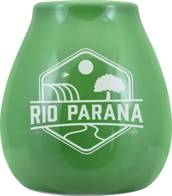 Zdjęcie produktu dla Cebador – ceramiczny kubek do mate – logo Rio Parana – zielony – 330 ml – wysokiej jakości kubek do yerba mate – trwały, szkliwiony