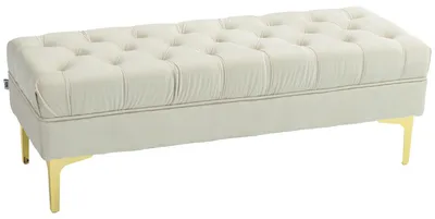 Immagine prodotto di HOMCOM Panca Fondo Letto Imbottita con Rivestimento Trapuntato in Tessuto Effetto Velluto, 118x45x42 cm, Beige