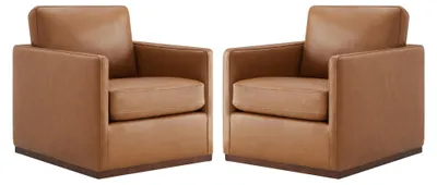 Produktbild von CHITA Relaxsessel 2er Set 360° drehbar, Echtleder, Rindsleder, mitMassivholz-Basis, montagefrei, Gästesessel, Fernsehsessel, Einzelsessel