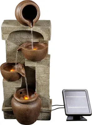 Produktbild von Teamson Home Garden & Outdoor Solarbetriebenes Wasserspiel mit Lichtern, kaskadierendem Springbrunnen, 4-stöckigem Topf, Indoor-Wasserfall-Dekoration und Batterie-Backup