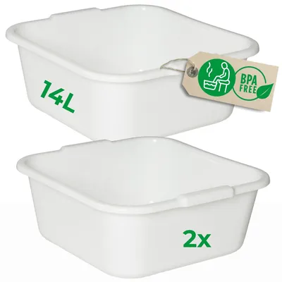 Produktbild von Novaliv 2x Spülschüssel eckig 14L, 38x38 cm, Weiß, BPA-frei & Spülmaschinenfest – Ideal für Küche und Camping, Wanne, Große Plastikschüssel, Waschschüssel eckig, Waschwanne, Abwaschschüssel