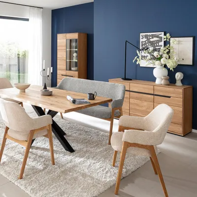 Produktbild von Esszimmer-Set in Eiche teilmassiv mit Esstisch, Highboard, Sideboard & Beleuchtung, 3-teilig - AVESTA-06