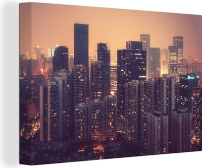 Produktbild von OneMillionCanvasses® - Leinwandbilder - 140x90 cm, Skyline der Stadt Chengdu in China bei Nacht, Wandbilder Kunstdruck Wanddekoration - Foto auf Leinwand - Gemälde auf Holzrahmen