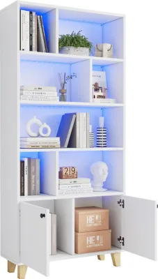 Image de Bücherregal, LED-Farbwechsel-Ambientelicht, Fernbedienung, einfache Form,weiß