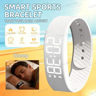 Produktbild von LED Digital Wecker Armband mit Vibrationsalarm, Schrittzähler & Schlummerfunktion – Weiß