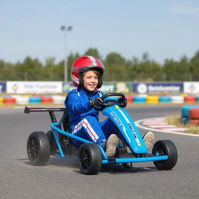 Produktbild von Sweiko 24V Elektro-Go-Kart zum Fahren und Driften, Nylon-Reifen, Sicherheitsgurt, Hupe, Musik für 8-12 Jahre Blau