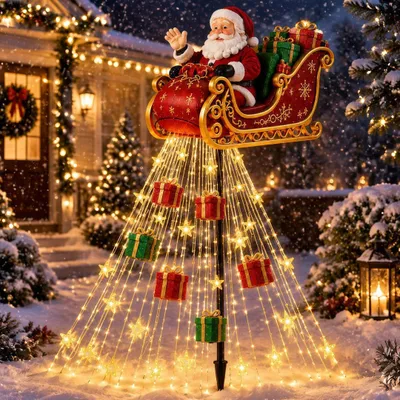 Produktbild von Solar-Gartenstecker Weihnachtsmann Schlitten, leuchtende Geschenke, Nacht-Automatik, wasserdicht, Weihnachtsdeko für Garten, Balkon, Terrasse