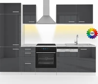 Immagine prodotto di Cucina componibile Vicco Optima Antracite lucido/bianco 270 cm senza piano di lavoro con striscia LED, Model 51905