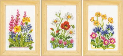 Produktbild von Vervaco Kreuzstich Set "Feldblumen" 3er Set, Zählmuster, 8x12cm