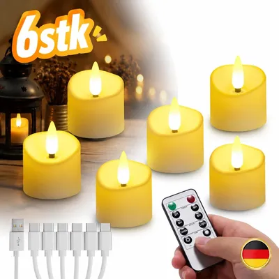 Produktbild von 6er LED Wiederaufladbar Teelichter Kerzen Fernbedienung Flackernd Dimmbar Timer