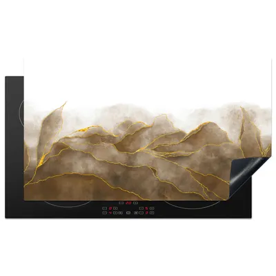 Produktbild von KitchenYeah© Herdabdeckplatte Marmor - Gold - Braun - Textur - Marmoroptik , 91x52cm, Küche Deko, Glaskeramikkochfeld Herdabdeckung, Abdeckplatte fùr Kochfeld