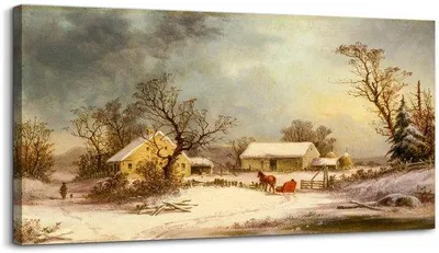 Produktbild von Ibenzoa® Leinwandbild Winterlandschaft – Vintage Wanddekoration, 50 x 100 cm, gespannter Canvas auf Holzrahmen mit schwarzem Aufhänger