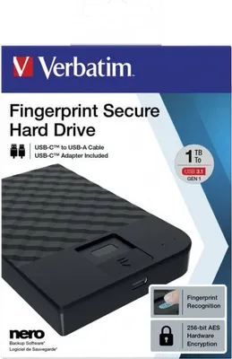Immagine prodotto di Verbatim Fingerprint Secure disco rigido esterno Nero