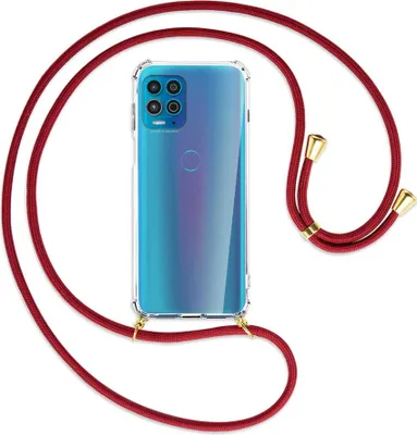 Produktbild von Handykette Backcover-Schutzhülle mit Band (Metall goldfarben) für Motorola Moto G100 - dunkelrot