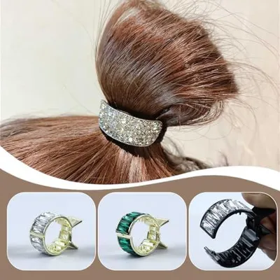 Produktbild von 3 Haarspangen für Damen aus Metall mit Strasssteinen, für hohe Pferdeschwänze, rutschfest, für dickes und dünnes Haar, Schwarz, Gold und Grün