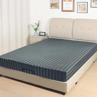 Productafbeelding van Satin Hoeslaken, Zijdezacht Polyester Satijn Weefsel, 36 cm Diepe Zakken met Elastieke Hoekbanden, 100 x 190 x 36 cm, Donkergrijs Strepen