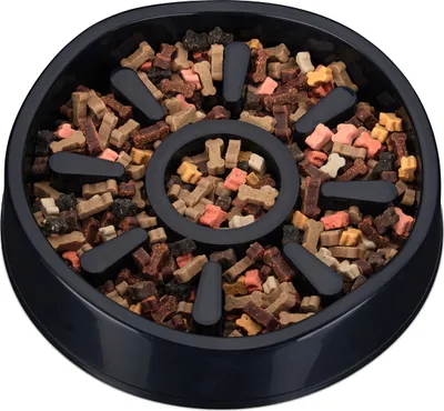Image de Gamelle anti-glouton Relaxdays pour chien, en plastique, antidérapante, grande gamelle pour une alimentation lente, 900 ml, noire