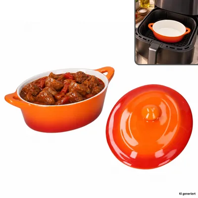 Produktbild von CROSSY Orange Kasserole oval mit Deckel Airfryer 600ml Auflaufform