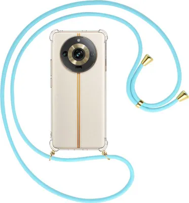 Produktbild von Handykette Backcover-Schutzhülle mit Band (Metall goldfarben) für Realme 11 Pro (6.7'') - himmelblau