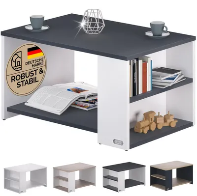 Produktbild von CASARIA® Couchtisch mit Stauraum Weiß Grau Holz Wohnzimmertisch 90 x 60 x 50 cm Ablage Kratzfest 50kg Belastbar Eckig Modern Sofa Couch Beistelltisch