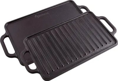 Zdjęcie produktu dla Victoria 38793 Patelnia grillowa Emaliowana patelnia grillowa z żeliwa 33 x 21 cm do grilla na ogniu, bez PTFE, czarna