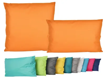 Produktbild von 2er Set Outdoor Lounge Kissen Set 45x45cm + 30x50cm Dekokissen Inkl. Füllung Wasserfest Sitzkissen Garten Lotus Effekt, Farbe:Orange