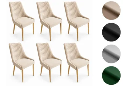 Zdjęcie produktu dla Zestaw 6 krzeseł do jadalni MASSIMO – 48 × 52 × 100 cm – krzesła do stołu, krzesła jadalniane – welurowe kremowe - drewniane nogi