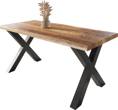 Produktbild von Esstisch Baumkante massiv Mango rough 200 x 100 X-Gestell schwarz ATLAS