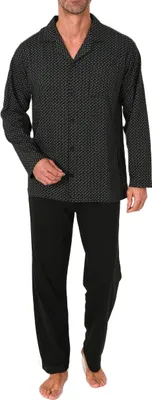 Produktbild von Normann Herren Langarm Schlafanzug Jersey Pyjama zum durchknöpfen, auch in Übergrössen ; schwarz ,