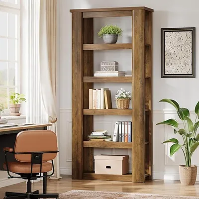 Imagen del producto de Estantería de pie, con una altura de 180 cm y 6 estantes, diseño abierto, ideal para oficina, salón, dormitorio, estudio, color marrón rústico