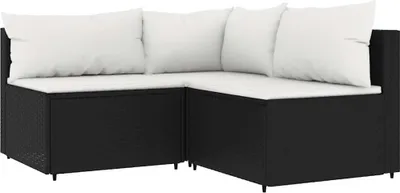 Produktbild von vidaXL 3-tlg. Garten-Lounge-Set mit Kissen Schwarz Poly Rattan