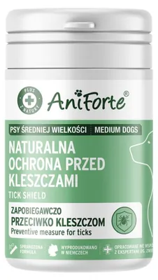 Produktbild von AniForte Zeckenschild für Hunde (Gewicht 10 - 35 kg) 60 Kapseln  – Unterstützt den Schutz gegen Zecken, natürlich & effektiv, Bierhefe & Vitamin B
