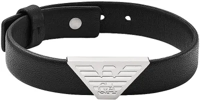 Produktbild von EMPORIO ARMANI Herrenarmband Logoplakette Leder schwarz, EGS2985040
