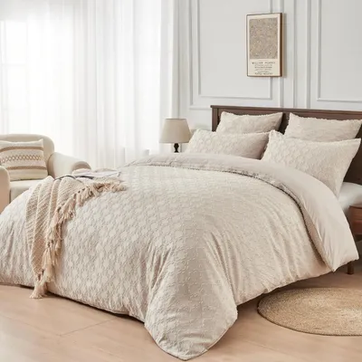 Produktbild von Bettwäsche Set 200x200 cm Beige Getuftet Mikrofaser 3-teilig mit 2 Kissenbezügen 80x80 cm