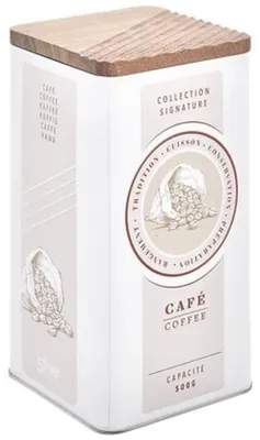 Produktbild von Kaffee - Dose / Vorratsdose - Kaffee - Motiv - Deckel aus Akazienholz - 11 x 11 x 19 cm - weis