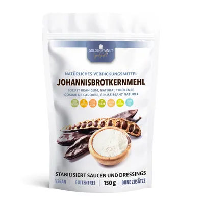 Produktbild von GOLDEN PEANUT Johannisbrotkernmehl 150 g - natürliches Verdickungsmittel, veganer Ei-Ersatz, glutenfreie Speisestärke, Backen und Kochen